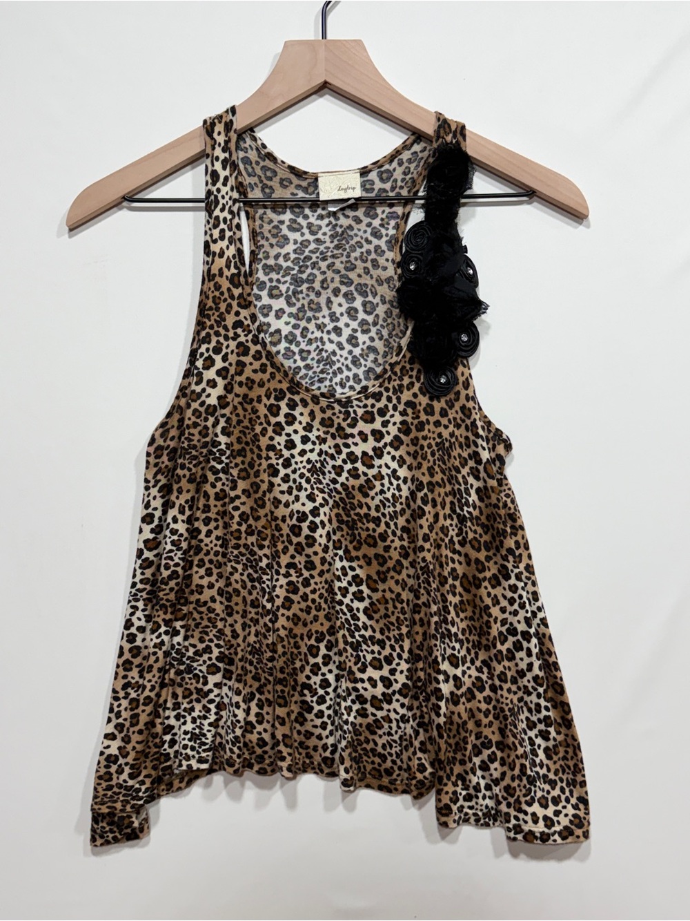 Daytrip Leopard Print Swing Tank Top Black Rosette Embellished Y2K Size Mediun